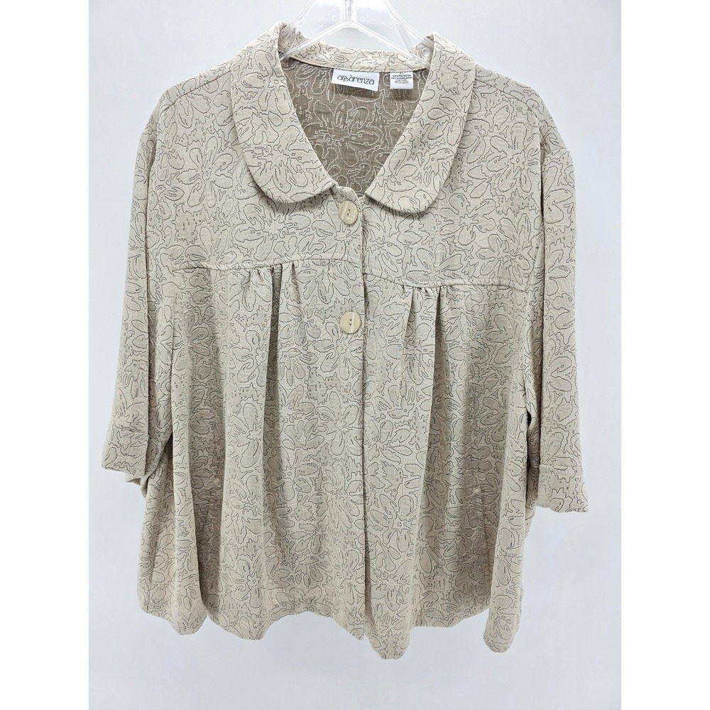 Apparenza Beige Floral Jacquard Peter Pan Collar Babydoll‎ Jacket 3X Cardigan